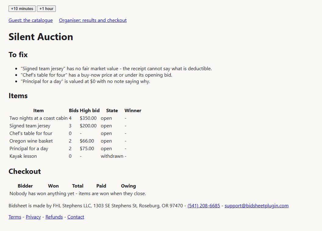 Bidsheet: another of its screens