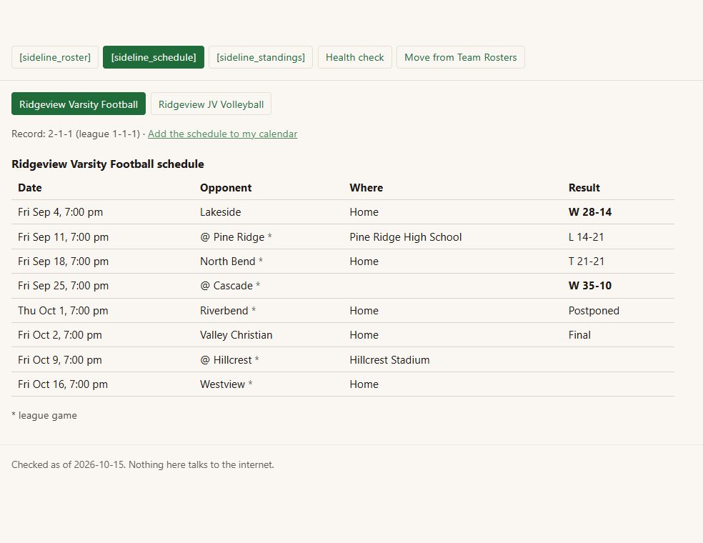 Sideline: another of its screens