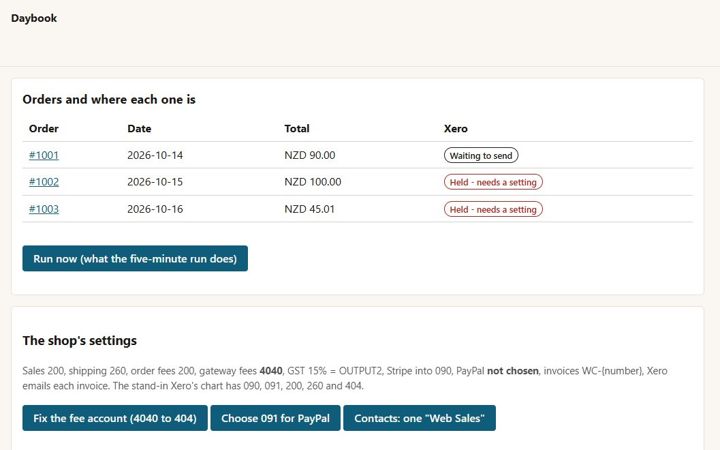 Daybook: its own screen