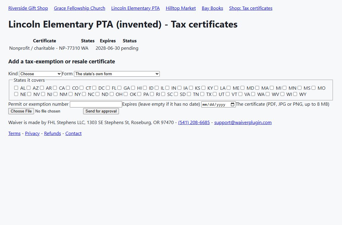 Waiver: its own screen